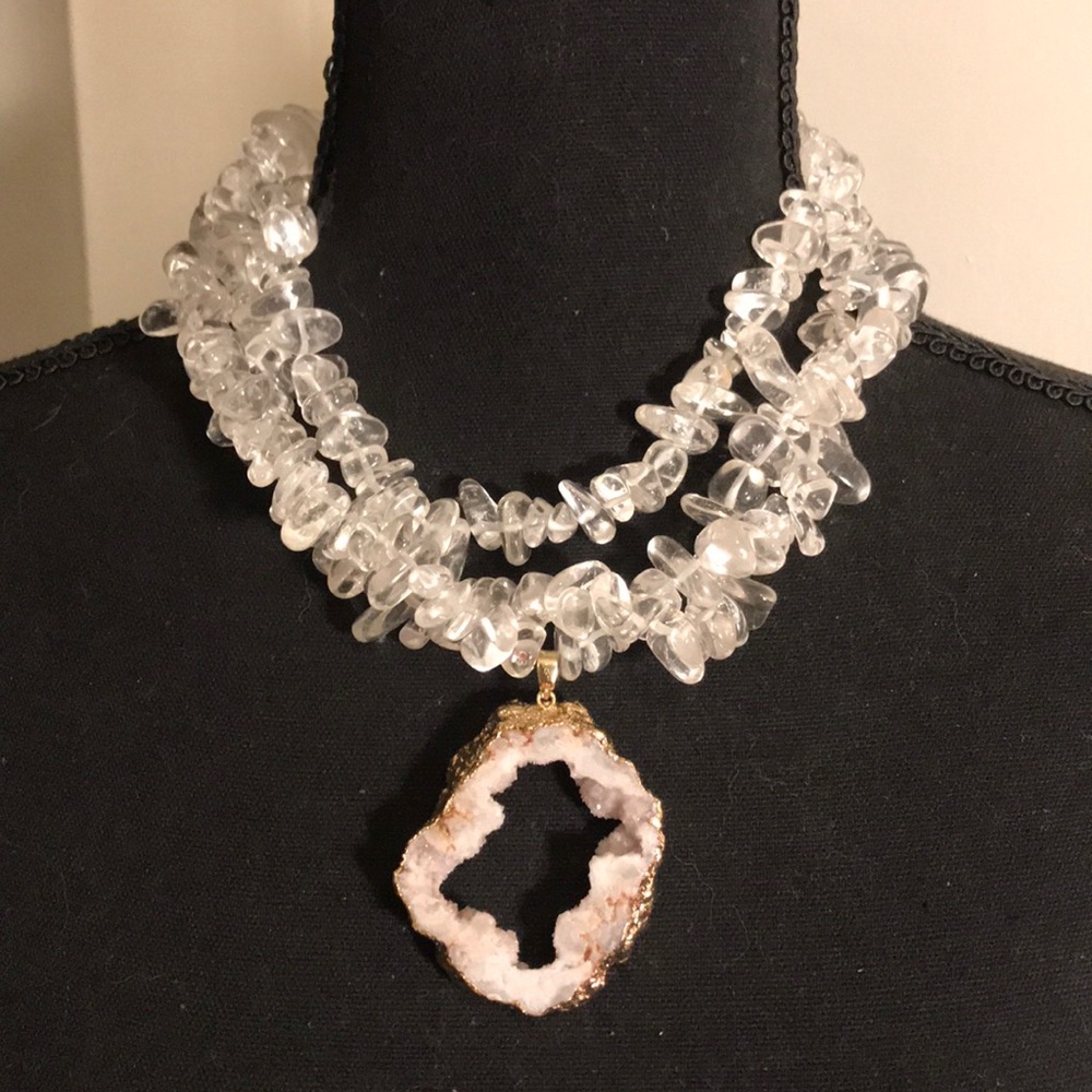 Quartz Crystal and Geode 3 layer necklace